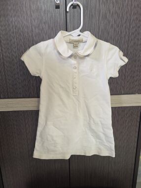 Kids Burberry White Polo Dress with Trimmed Peter Pan Collar